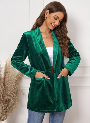GRAPENT Velvet Blazers Jackets for Women Business Casual Oversized Long Suit Jacket Dressy Cardigan Blazer Work Office in Kuwait