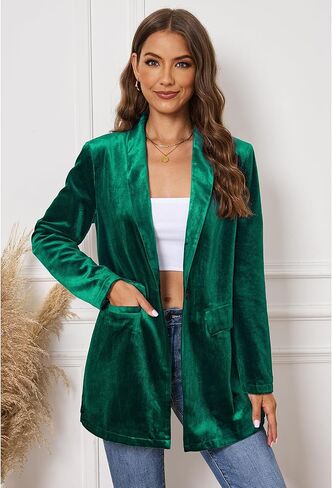 GRAPENT Velvet Blazers Jackets for Women Business Casual Oversized Long Suit Jacket Dressy Cardigan Blazer Work Office in Kuwait