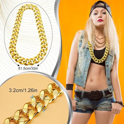 Inbagi 24 Pcs Big Gold Chain Bulk Fake Chunky Gold Color Chain Necklace for Men Women Hip Hop Turnover Chain Gold Faux Rapper Chain for 80s 90s Punk Style Costume Halloween Costume, 32 Inches Long in Saudi Arabia