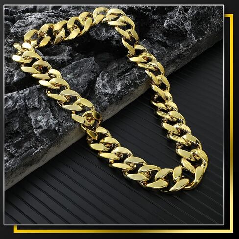 Inbagi 24 Pcs Big Gold Chain Bulk Fake Chunky Gold Color Chain Necklace for Men Women Hip Hop Turnover Chain Gold Faux Rapper Chain for 80s 90s Punk Style Costume Halloween Costume, 32 Inches Long in Saudi Arabia