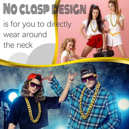Inbagi 24 Pcs Big Gold Chain Bulk Fake Chunky Gold Color Chain Necklace for Men Women Hip Hop Turnover Chain Gold Faux Rapper Chain for 80s 90s Punk Style Costume Halloween Costume, 32 Inches Long in Saudi Arabia