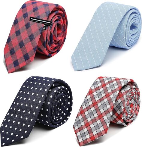 Tipabo Men's Ties, 4/12 Lot Classic Cotton Handmade Skinny Ties Necktie Sets for Men+1pc Tie Clip in Saudi Arabia