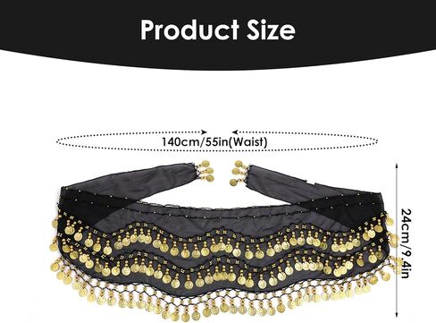 Lusofie Belly Dance Hip Scarf with Gold Coins Black Belly Dance Skirt Coin Skirt Dangling Belly Dancer Costumes for Women in Kuwait