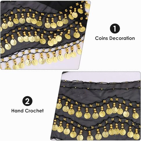Lusofie Belly Dance Hip Scarf with Gold Coins Black Belly Dance Skirt Coin Skirt Dangling Belly Dancer Costumes for Women in Kuwait