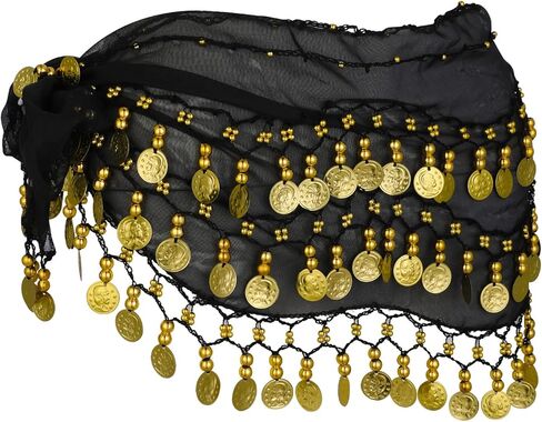 Lusofie Belly Dance Hip Scarf with Gold Coins Black Belly Dance Skirt Coin Skirt Dangling Belly Dancer Costumes for Women in Kuwait