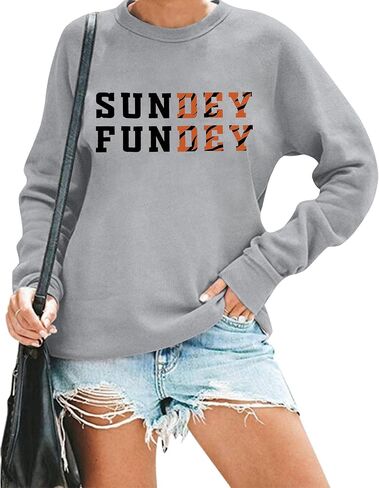 VILOVE Game Day سويت شيرت نسائي Sundey Fundey سويت شيرت بغطاء للرأس لموسم كرة القدم وقميص الأحد برقبة دائرية in Kuwait