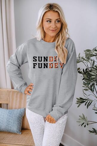 VILOVE Game Day سويت شيرت نسائي Sundey Fundey سويت شيرت بغطاء للرأس لموسم كرة القدم وقميص الأحد برقبة دائرية in Kuwait