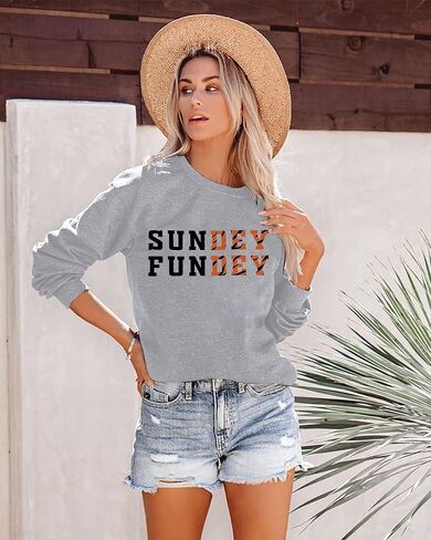VILOVE Game Day سويت شيرت نسائي Sundey Fundey سويت شيرت بغطاء للرأس لموسم كرة القدم وقميص الأحد برقبة دائرية in Kuwait
