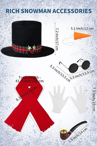 SOMSOC 8 Pieces Snowman Costume Kit Winter Frosty Costume for Men Sweatshirt Top Hat Carrot Nose Scarf Gloves for Christmas in Kuwait