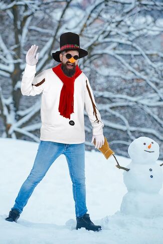 SOMSOC 8 Pieces Snowman Costume Kit Winter Frosty Costume for Men Sweatshirt Top Hat Carrot Nose Scarf Gloves for Christmas in Kuwait