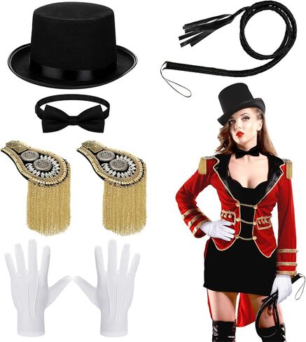 Neer 5 Pcs Adult Circus Ringmaster Costume Accessories Set Women's Lion Tamer Costume Men Ring Master Costume Showman Costume for Halloween Costume Circus Party Supplies in Saudi Arabia