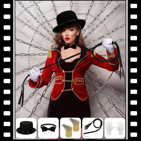 Neer 5 Pcs Adult Circus Ringmaster Costume Accessories Set Women's Lion Tamer Costume Men Ring Master Costume Showman Costume for Halloween Costume Circus Party Supplies in Saudi Arabia