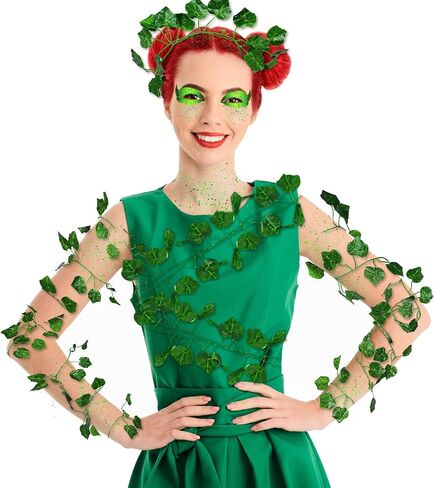 Chunyin 8 Pack 56 ft Costume Fake Leaves Costume Women Cosplay Green Artificial Garland Fake Plants Hanging Silk Vines and 3 Pcs Face Gems for Halloween Cosplay Party in Kuwait