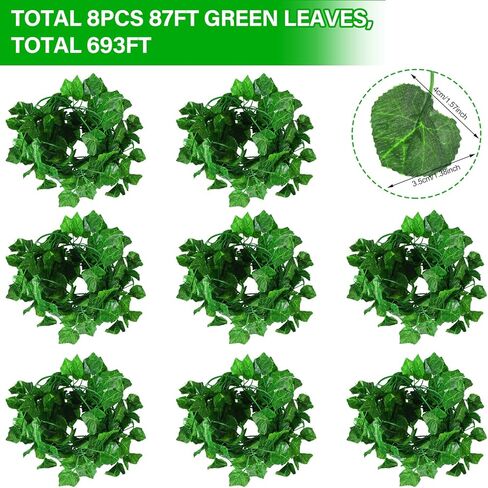 Chunyin 8 Pack 56 ft Costume Fake Leaves Costume Women Cosplay Green Artificial Garland Fake Plants Hanging Silk Vines and 3 Pcs Face Gems for Halloween Cosplay Party in Kuwait