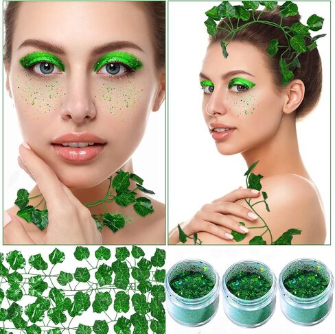 Chunyin 8 Pack 56 ft Costume Fake Leaves Costume Women Cosplay Green Artificial Garland Fake Plants Hanging Silk Vines and 3 Pcs Face Gems for Halloween Cosplay Party in Kuwait