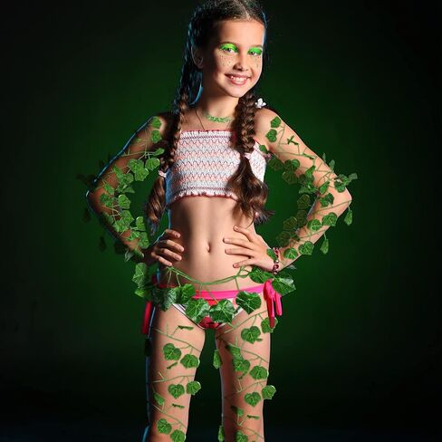 Chunyin 8 Pack 56 ft Costume Fake Leaves Costume Women Cosplay Green Artificial Garland Fake Plants Hanging Silk Vines and 3 Pcs Face Gems for Halloween Cosplay Party in Kuwait