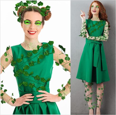Chunyin 8 Pack 56 ft Costume Fake Leaves Costume Women Cosplay Green Artificial Garland Fake Plants Hanging Silk Vines and 3 Pcs Face Gems for Halloween Cosplay Party in Kuwait