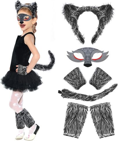Toylink Wolf Ears and Tail Set Kids Wolf Costume for Girls Women Halloween Cosplay Party Animal Costume Dress up Accessories in Kuwait