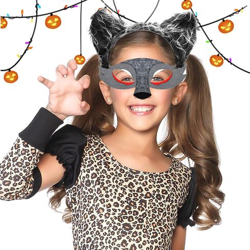 Toylink Wolf Ears and Tail Set Kids Wolf Costume for Girls Women Halloween Cosplay Party Animal Costume Dress up Accessories in Kuwait