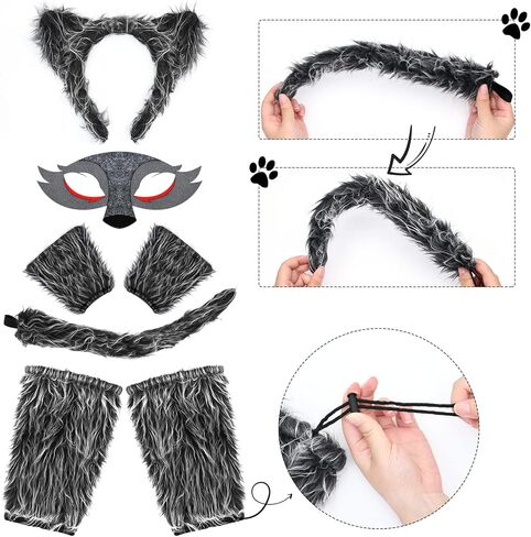 Toylink Wolf Ears and Tail Set Kids Wolf Costume for Girls Women Halloween Cosplay Party Animal Costume Dress up Accessories in Kuwait
