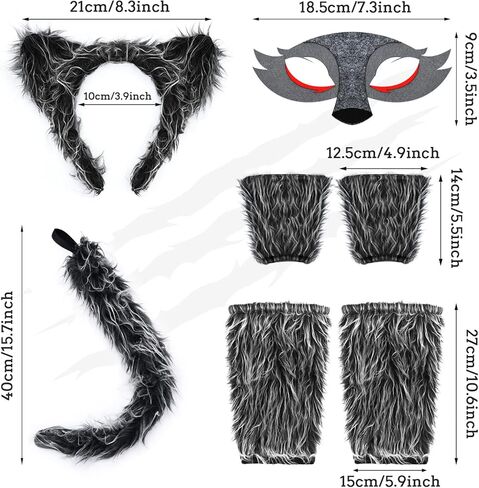 Toylink Wolf Ears and Tail Set Kids Wolf Costume for Girls Women Halloween Cosplay Party Animal Costume Dress up Accessories in Kuwait
