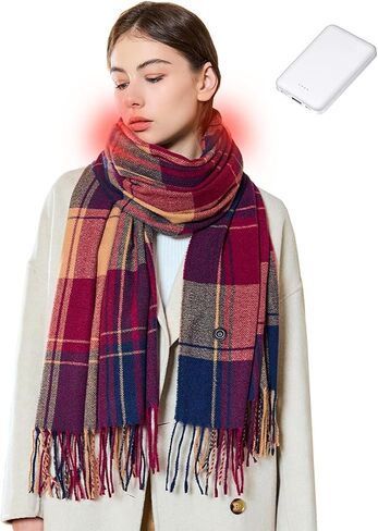 Heated Scarf for Women Rechargeable Include Upgraded Lightweight Battery, with 3 Temperature Levels, Electric Heated Neck Winter Scarf for Cold Weather - Classic Large Tartan in Kuwait