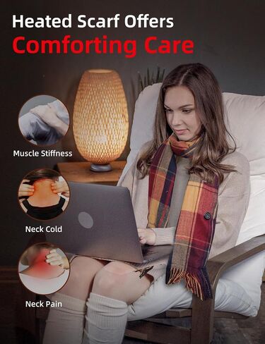 Heated Scarf for Women Rechargeable Include Upgraded Lightweight Battery, with 3 Temperature Levels, Electric Heated Neck Winter Scarf for Cold Weather - Classic Large Tartan in Kuwait