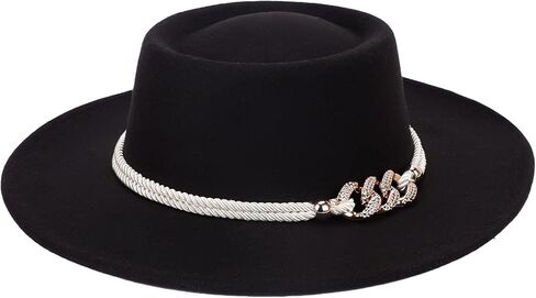 HADM Women Vintage Wide Brim Fedora Hat with Belt Buckle Classic Felt Jazz Hat… in Kuwait