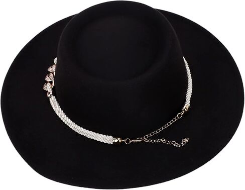 HADM Women Vintage Wide Brim Fedora Hat with Belt Buckle Classic Felt Jazz Hat… in Kuwait