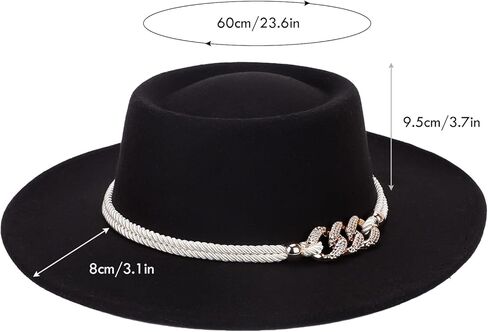 HADM Women Vintage Wide Brim Fedora Hat with Belt Buckle Classic Felt Jazz Hat… in Kuwait