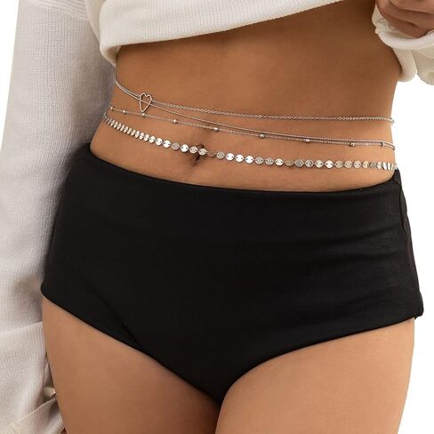 3Pcs Bohemia Butterfly Waist Chian Belt Jewelry Summer Beach Multi Layer Butterfly Waist Belly Chain Sexy Pearl Belly Chains Beach Bead Body Jewelry for Women in Kuwait