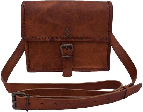 9 Inch Handmade Vintage Leather Crossbody Sling Bag Men Women Unisex Teens Purse Wallet Satchel Handbag Messenger Bags in Saudi Arabia