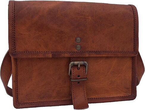 9 Inch Handmade Vintage Leather Crossbody Sling Bag Men Women Unisex Teens Purse Wallet Satchel Handbag Messenger Bags in Saudi Arabia