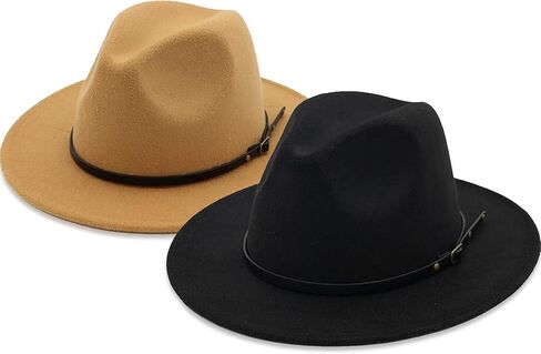 Classic Wide-Brim Fedora-Hats for Women Men Fedora Hat with Belt Buckle Felt Panama Hat in Kuwait