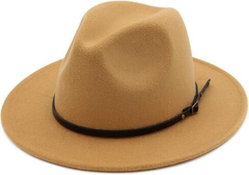 Classic Wide-Brim Fedora-Hats for Women Men Fedora Hat with Belt Buckle Felt Panama Hat in Kuwait