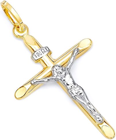 14k REAL Two Tone Gold Religious Crucifix Jesus Cross Charm Pendant in Saudi Arabia