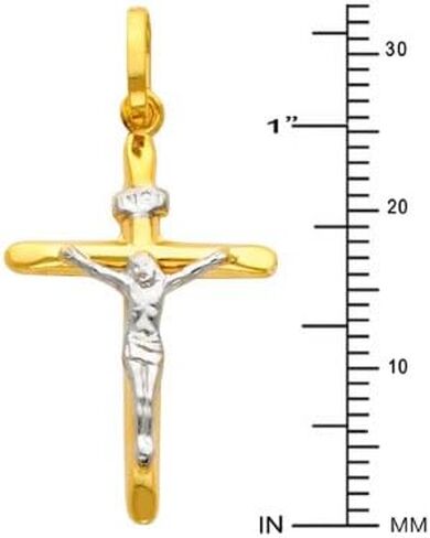 14k REAL Two Tone Gold Religious Crucifix Jesus Cross Charm Pendant in Saudi Arabia