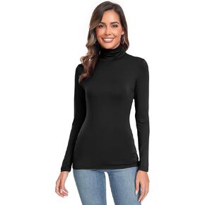 Qaffier Women's Turtleneck Tops Long Sleeve Lightweight Slim Fitted Thermal Active Layer Shirts in Kuwait