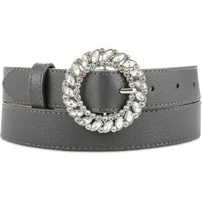 أحزمة نسائية من RISANTRY للجينز، حزام جلد نسائي مع حزام بإبزيم من حجر الراين، أحزمة كاجوال للسيدات باللون الرمادي الداكن لفساتين السراويل in Kuwait