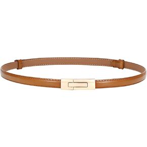 BAOKELAN Skinny Leather Belts for Women Slim Waist Belt Patent Leather with Gold Buckle for Dress