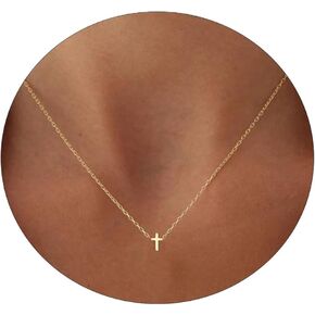 Tasiso Cross Necklace for Women，Small Cross Necklace 14k Gold Plated Tiny Cross Pendant Choker Necklaces Simple Gold Cross Necklaces for Women Cute Aesthetic Necklaces Dainty Jewelry for Women Girls