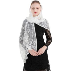 PAMOR Women Chapel Veil Rectangular Mantilla Wrap Shawl Scarf Head Covering Catholic Veils for Church
