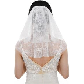 HemerVows قصيرة 2 الطبقة زهرة الدانتيل العازبة حزب الزفاف دش الزفاف الحجاب للعرائس إكسسوارات الشعر للنساء والفتيات in Kuwait