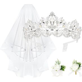 تاج زفاف للعروس، تاج فضي مع طرحة حفلة توديع العزوبية، طقم صدار وعروة، طرحة للعرائس، زينة شعر لحفلات الزفاف والخطوبة وحفلات توديع العزوبية in Kuwait