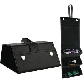 Beautyflier 3 Slot Sunglasses Organizer Case, PU Leather Foldable Eyeglasses Storage Box