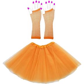 Women 2Pcs Dance Skirts Tulle 5 Layered 80's Tutu with 1 Pair Fishnet Gloves Princess Ballet Dance Dress Party Favor Costume