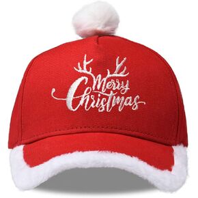 Christmas Santa Baseball Hat Santa Claus Costume hat with Fuzzy Fur Pom
