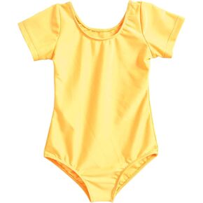 speerise Girls Short Sleeve Dancewear Leotard Gymnastic Tops for Kids, Yellow, 12-14 in Kuwait