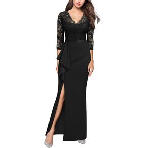 MISSMAY Women's Vintage Floral Lace Ruffle Half Sleeve Evening Party Formal Long Dress
