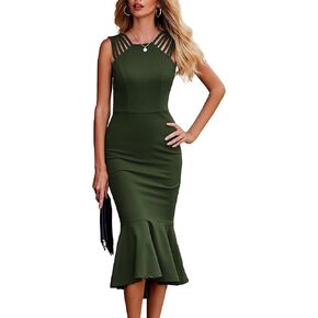 فستان PRETTYGARDEN نسائي أنيق ميدي Bodycon بدون أكمام بدون ظهر بحاشية مكشكشة حورية البحر فساتين رسمية لحفلات الكوكتيل وحفلات الزفاف in Saudi Arabia